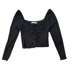 Altard State goth Black Long Sleeve Textured Lace-Up Blouse M